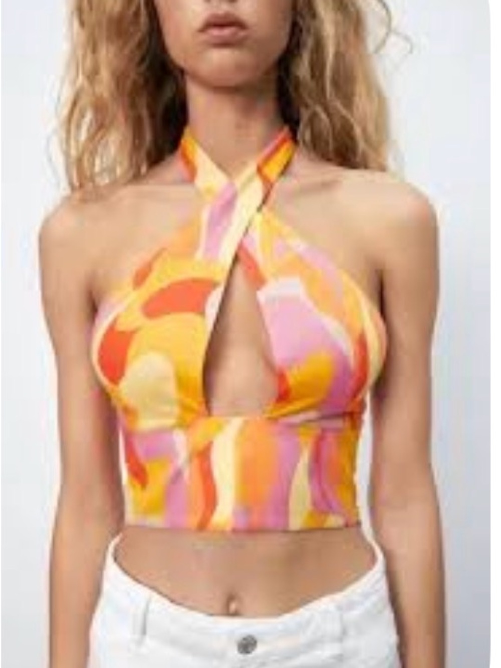 Zara Halter Crop Top in Multicolor Swirl